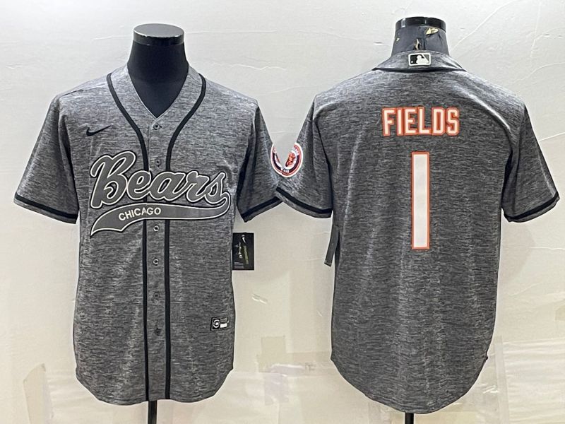 Men Chicago Bears #1 Fields Grey hemp ash 2022 Nike Co branded NFL Jersey